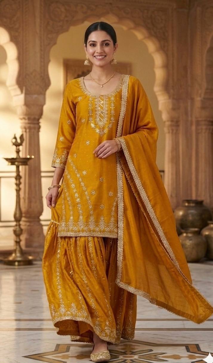 Bespoke Amber & Silver Haldi Ensemble